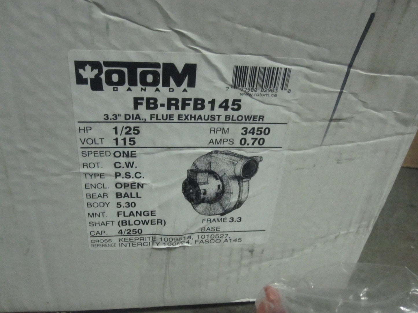 Rotom FB-RFB145 Blower Intercity Furnace Draft Inducer 7062-4061 7062-3793 115V